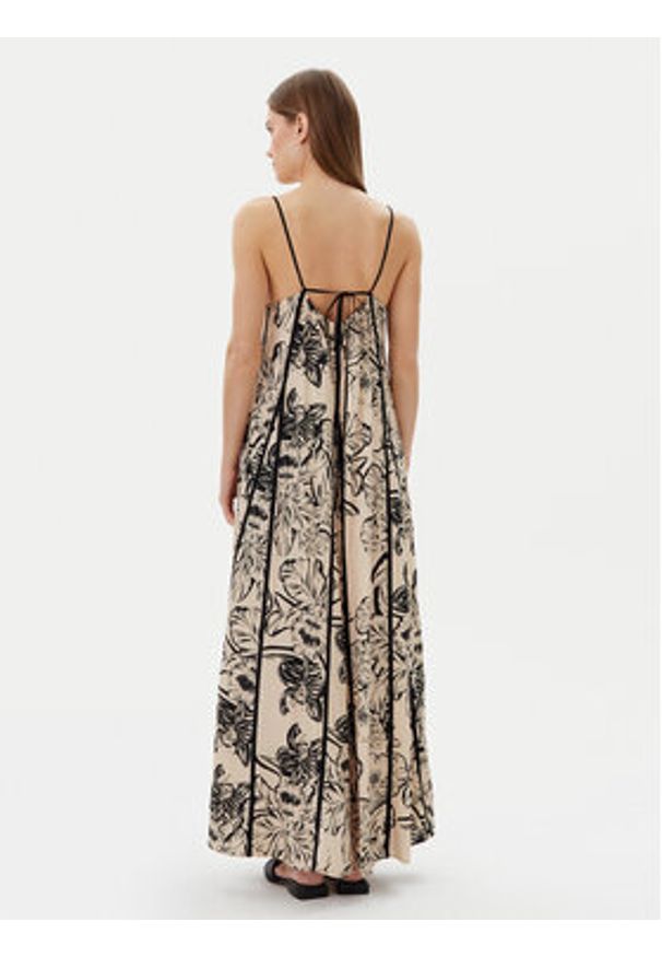 Maaji Sukienka letnia Sepia Fiori Lily PT1930CLD001 Beżowy Relaxed Fit. Kolor: beżowy. Materiał: len. Sezon: lato
