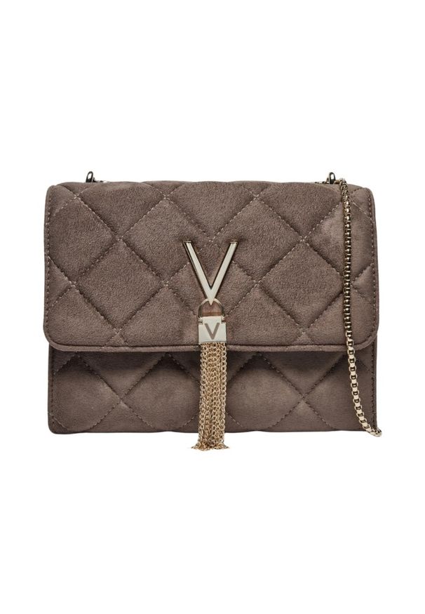 Valentino by Mario Valentino - VALENTINO Brązowa damska zamszowa torebka Charlotte Flap Bag. Kolor: brązowy. Materiał: zamszowe