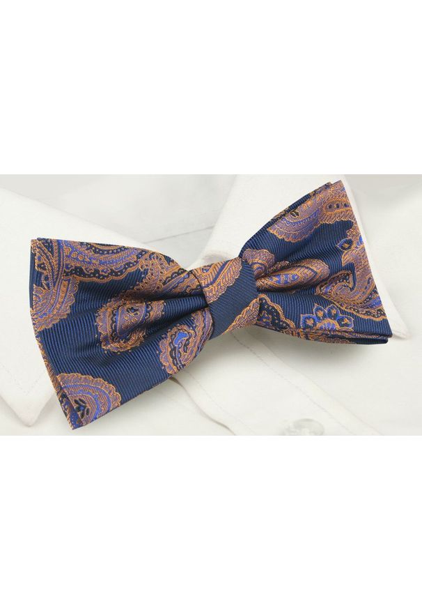 Mucha Męska z Poszetką - Alties - Duży, Pomarańczowy Wzór Paisley. Kolor: pomarańczowy. Wzór: paisley. Styl: sportowy, elegancki