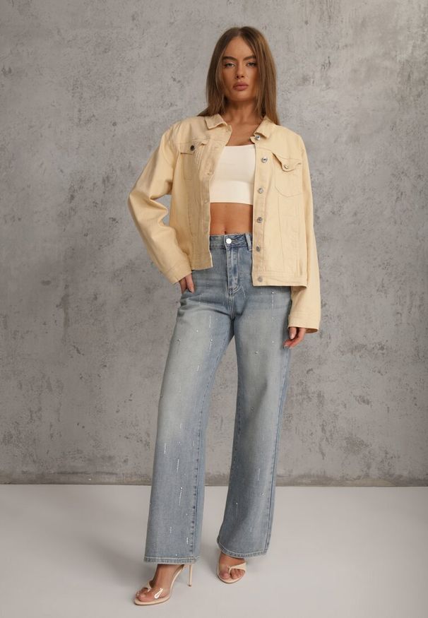 Renee - Jasnożółta Jeansowa Kurtka z Bawełny Perilopei. Okazja: na co dzień. Kolekcja: plus size. Kolor: żółty. Materiał: jeans, bawełna. Styl: casual