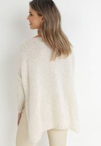 Born2be - Beżowy Sweter Wełniany Oversize Cordrei. Kolor: beżowy. Materiał: wełna. Długość: długie #5
