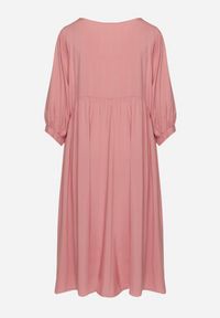 Born2be - Różowa Rozkloszowana Sukienka z Wiskozy z Wiązaniem przy Dekolcie Tilania. Okazja: na co dzień. Kolor: różowy. Materiał: wiskoza. Styl: casual #5