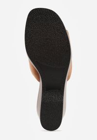 Born2be - Jasnobrązowe Klapki Drewniaki na Koturnie z Paskiem z Imitacji Zamszu Abiara. Okazja: na co dzień. Kolor: brązowy. Materiał: zamsz. Wzór: ażurowy, haft. Obcas: na koturnie. Styl: casual, klasyczny #2