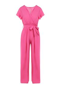 Born2be - Fuksjowy Kombinezon z Wiskozy Cephinous. Okazja: na co dzień. Kolor: różowy. Materiał: wiskoza. Długość rękawa: krótki rękaw. Długość: krótkie. Wzór: jednolity. Sezon: lato. Styl: casual #4