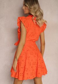 Renee - Pomarańczowa Bawełniana Sukienka o Rozkloszowanym Kroju z Ażurowym Wzorem Dadea. Kolor: pomarańczowy. Materiał: bawełna. Długość rękawa: krótki rękaw. Wzór: ażurowy. Styl: elegancki, wizytowy #3