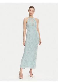 Guess Sukienka koktajlowa W5GK66 KCT80 Błękitny Slim Fit. Kolor: niebieski. Materiał: bawełna. Styl: wizytowy