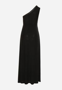 Born2be - Czarna Asymetryczna Sukienka Maxi z Rozkloszowanym Dołem i Wycięciem z Brokatem Acaisa. Kolor: czarny. Materiał: wiskoza, materiał. Typ sukienki: asymetryczne. Długość: maxi #5