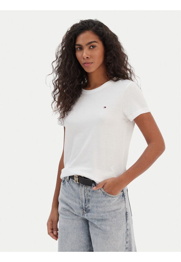 TOMMY HILFIGER - Tommy Hilfiger T-Shirt WW0WW22043 Biały Regular Fit. Kolor: biały. Materiał: bawełna