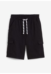 bonprix - Bermudy dresowe z kieszeniami bojówkami, z czystej bawełny organicznej. Kolor: czarny. Materiał: bawełna, dresówka #1