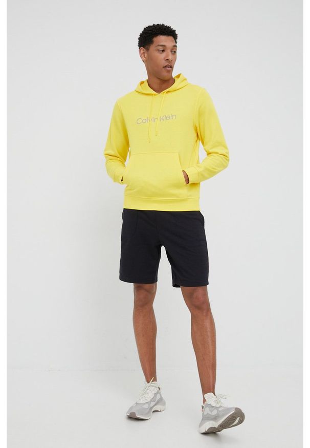 Calvin Klein Performance bluza dresowa męska kolor żółty z kapturem z nadrukiem. Typ kołnierza: kaptur. Kolor: żółty. Materiał: dresówka. Wzór: nadruk