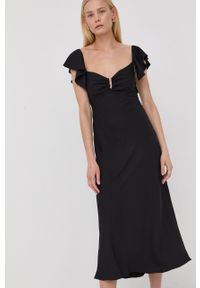 Nissa sukienka kolor czarny midi rozkloszowana. Kolor: czarny. Materiał: tkanina. Długość rękawa: na ramiączkach. Długość: midi