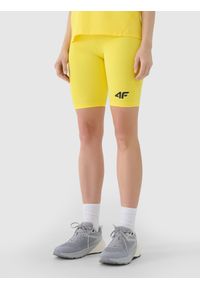 4f - 4F Legginsy kolarki treningowe damskie - żółte XXS. Kolor: żółty. Materiał: dzianina, włókno, syntetyk, materiał, elastan. Wzór: gładki, ze splotem, jednolity. Sport: fitness