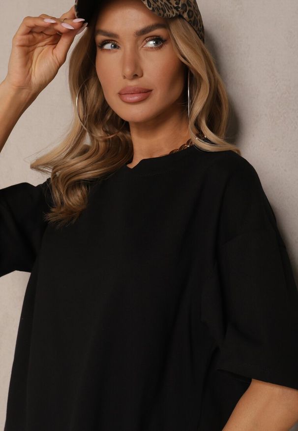 Renee - Czarny Komplet z Bawełny T-shirt z Rozcięciami i Spodnie o Szerokim Kroju Elpiola. Kolor: czarny. Materiał: bawełna