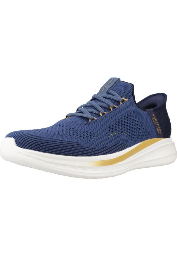 skechers - Buty do chodzenia męskie Skechers 210810WHT. Kolor: żółty, wielokolorowy, niebieski. Materiał: materiał, tkanina. Szerokość cholewki: normalna. Sport: turystyka piesza