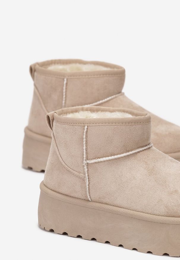 Renee - Beżowe Krótkie Śniegowce na Platformie Elenith. Okazja: na co dzień. Kolor: beżowy. Sezon: zima. Obcas: na platformie. Styl: casual