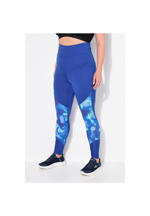 ULLA POPKEN - Damskie Sportowe legginsy szybkoschnące wysoki stan kieszeń na zamek. Stan: podwyższony. Kolekcja: plus size. Kolor: niebieski. Materiał: poliester, materiał