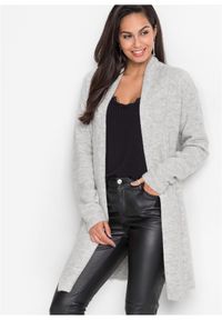 bonprix - Sweter bez zapięcia z szalowym kołnierzem. Kolor: szary. Długość: długie. Wzór: prążki #1