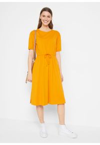 bonprix - Sukienka midi z bawełny z przeszyciem cienkimi gumkami i kieszeniami. Kolor: pomarańczowy. Materiał: bawełna. Długość: midi