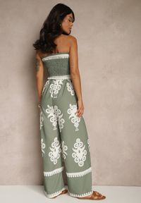 Renee - Ciemnobeżowy Kombinezon Bandeau Ozdobiony Ornamentnym Motywem i Guzikami Liravessa. Okazja: na co dzień. Kolor: beżowy. Wzór: aplikacja. Styl: elegancki, casual #3