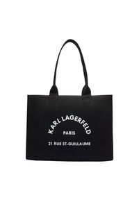 Karl Lagerfeld - KARL LAGERFELD Czarna bawełniana shopperka damska. Kolor: czarny. Styl: casual, elegancki