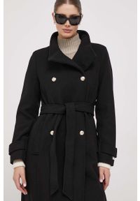 DKNY - Dkny płaszcz wełniany kolor czarny przejściowy dwurzędowy. Okazja: na co dzień. Kolor: czarny. Materiał: wełna. Styl: casual, klasyczny #5