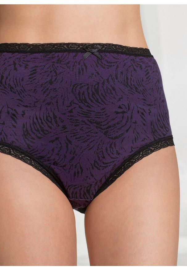 bonprix - Figi z wysoką talią (5 par). Kolor: czarny. Materiał: koronka. Wzór: koronka