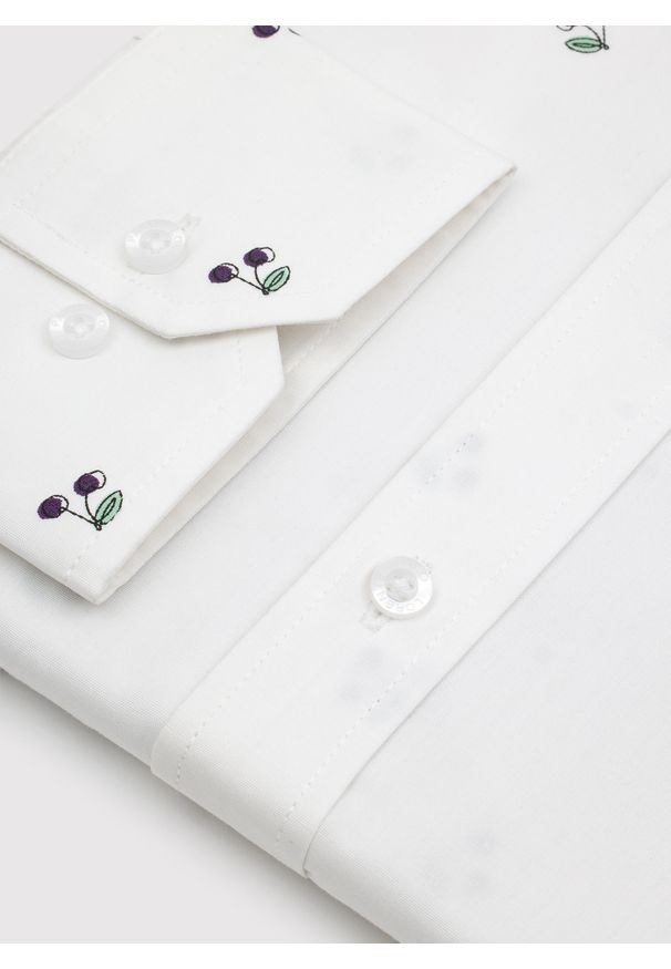 Pako Lorente - PAKO LORENTE - Biała koszula męska w wiśnie. Okazja: na co dzień. Kolor: biały. Materiał: elastan, bawełna. Długość rękawa: długi rękaw. Długość: długie. Styl: casual