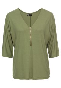 Shirt "nietoperz" z zamkiem bonprix zielony lodenowy. Kolor: zielony #1