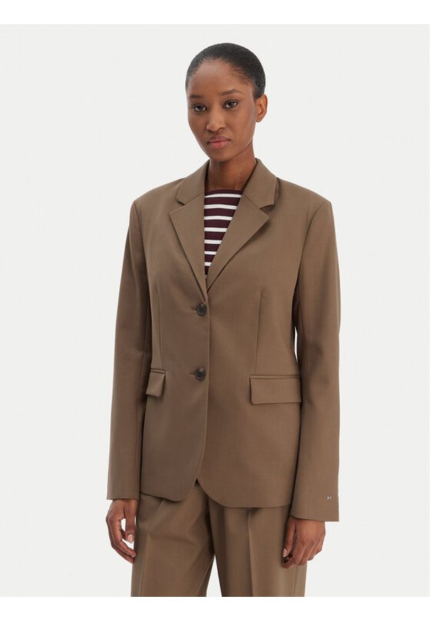 TOMMY HILFIGER - Tommy Hilfiger Marynarka Timeless WW0WW46662 Beżowy Regular Fit. Kolor: beżowy. Materiał: syntetyk