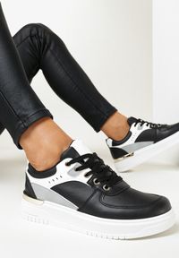 Born2be - Czarne Sneakersy z Kolorowymi Wstawkami Fulvio. Nosek buta: okrągły. Zapięcie: sznurówki. Kolor: czarny. Materiał: materiał. Wzór: kolorowy. Obcas: na obcasie. Wysokość obcasa: niski #4