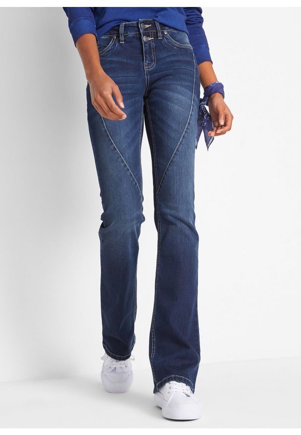 bonprix - Jeansy ze stretchem o kroju bootcut, mid waist. Kolor: niebieski