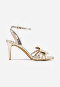 Born2be - Złote Sandały VICES na Szpilce z Kokardką Rosedust. Okazja: na wesele, na ślub cywilny. Zapięcie: sprzączka. Kolor: złoty. Wzór: aplikacja. Obcas: na szpilce. Styl: klasyczny, elegancki #4