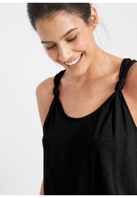 bonprix - Top bawełniany z ozdobnymi przewiązaniami. Kolor: czarny. Materiał: bawełna. Długość rękawa: na ramiączkach #3