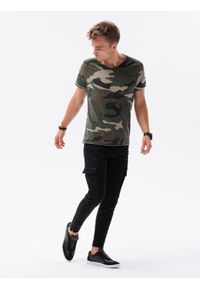 Ombre Clothing - T-shirt męski bawełniany V-NECK - khaki-camo V5 S1616 - L. Kolor: brązowy. Materiał: bawełna #5