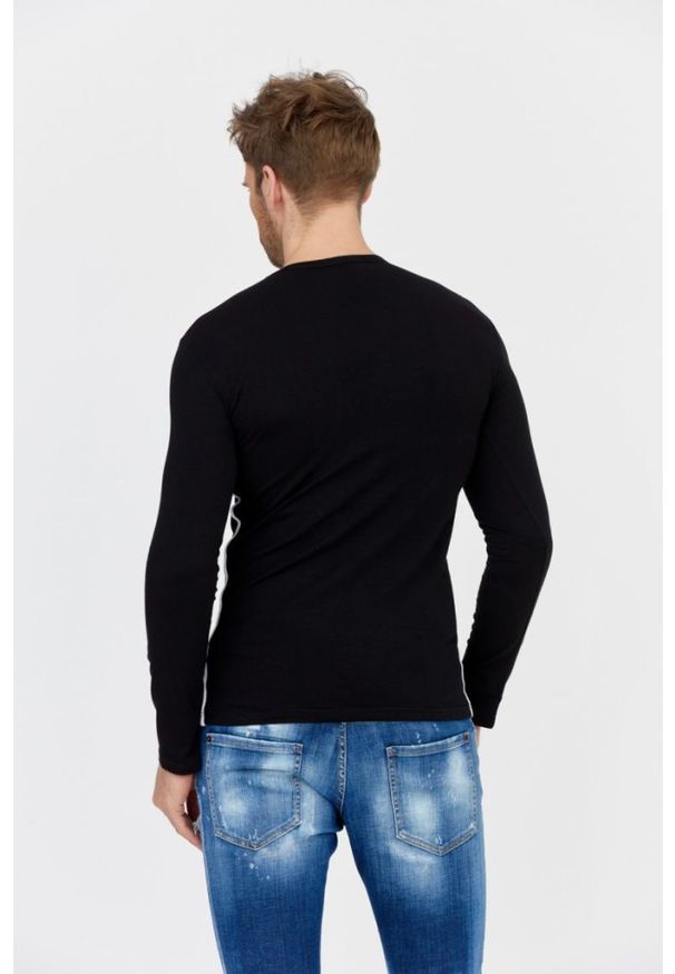Emporio Armani - EMPORIO ARMANI Czarny longsleeve męski z lampasami, Rozmiar S. Kolor: czarny. Materiał: prążkowany. Długość rękawa: długi rękaw