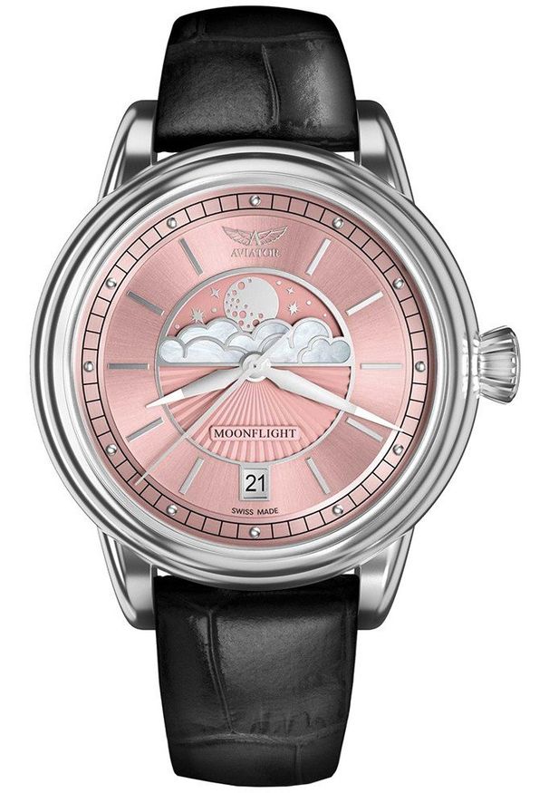 AVIATOR - Zegarek damski Aviator V.1.33.0.257.4.BM czarny. Kolor: czarny