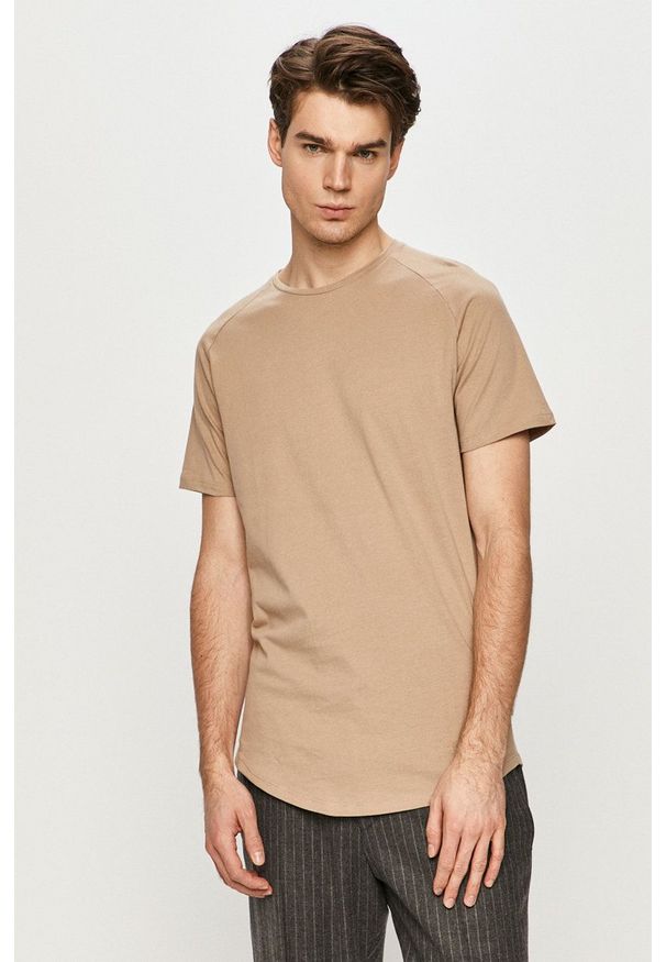 Jack & Jones - T-shirt. Okazja: na co dzień. Kolor: beżowy. Materiał: dzianina. Wzór: gładki. Styl: casual