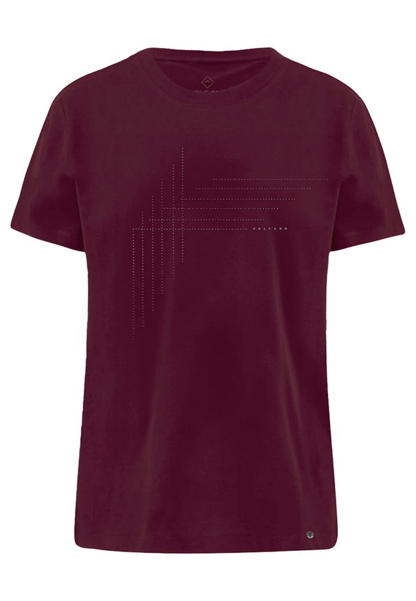 Volcano - Koszulka z dżetami T-MONIC. Okazja: na co dzień. Materiał: jeans, materiał, bawełna. Długość: krótkie. Wzór: nadruk, geometria. Styl: klasyczny, casual, elegancki