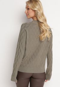 Born2be - Ciemnobeżowy Klasyczny Sweter z Półgolfem Nordda. Kolor: beżowy. Materiał: bawełna. Styl: klasyczny #3