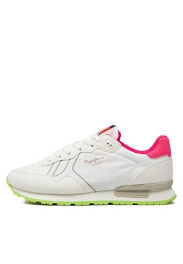 Pepe Jeans Sneakersy Brit Neon W PLS40011 Biały. Kolor: biały. Materiał: skóra