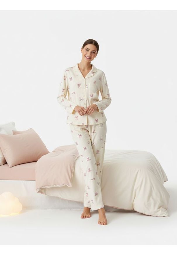 Sinsay - Piżama dwuczęściowa z motywem kokard - kremowy. Kolor: kremowy