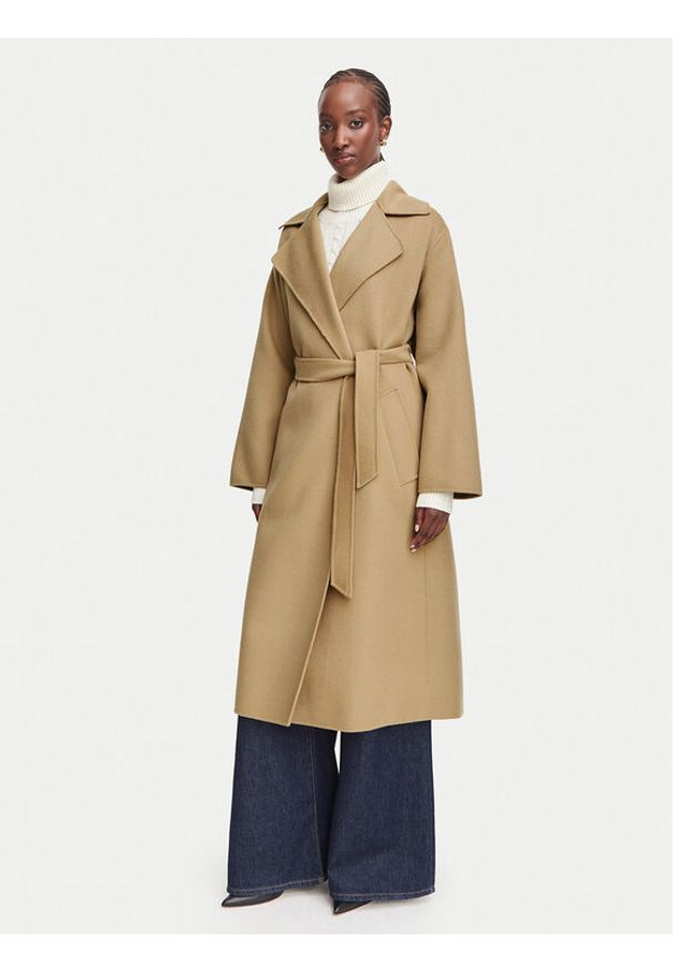 Weekend Max Mara Płaszcz wełniany Operoso 2625016011 Brązowy jasny Regular Fit. Kolor: brązowy. Materiał: wełna