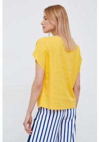 Sisley bluzka lniana damska kolor żółty gładka. Okazja: na co dzień. Kolor: żółty. Materiał: len. Długość rękawa: krótki rękaw. Długość: krótkie. Wzór: gładki. Styl: casual #3