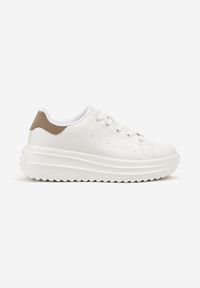 Born2be - Białe Sneakersy na Grubej Tłoczonej Podeszwie z Perforacją Anorriva. Okazja: na co dzień. Kolor: biały #7