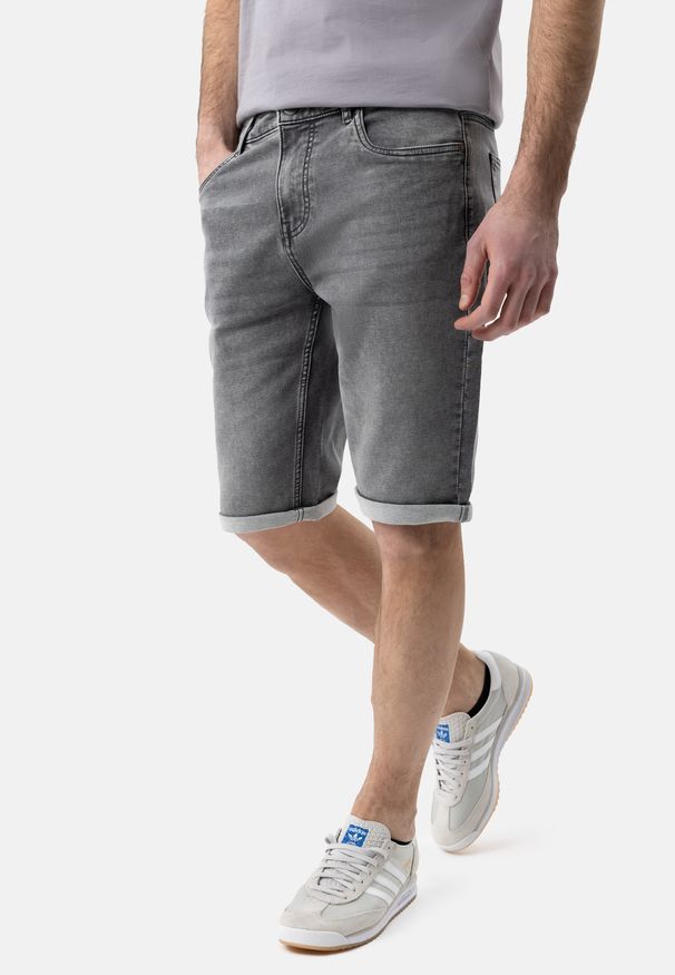 Volcano - Szare szorty jeansowe E-MEXT. Kolekcja: plus size. Kolor: szary. Materiał: jeans. Długość: krótkie. Styl: klasyczny