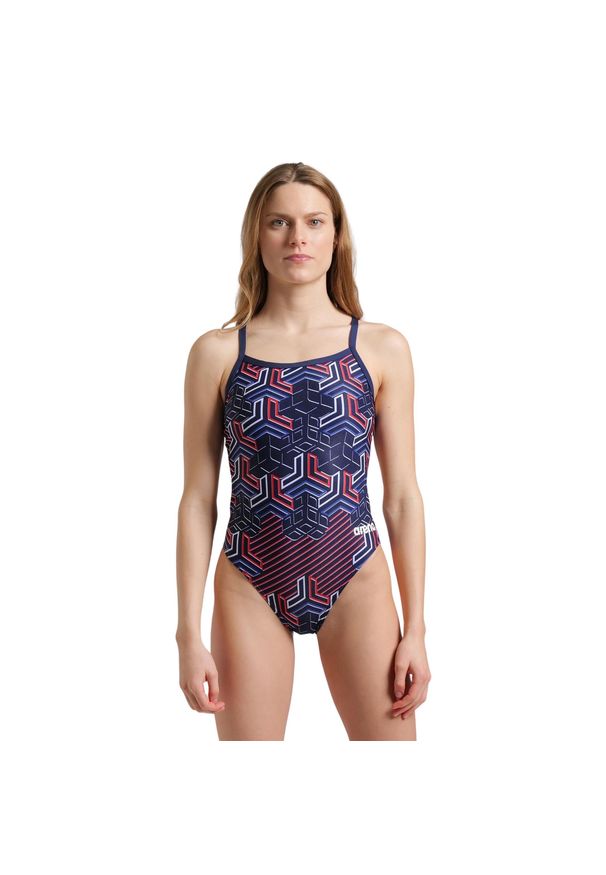 Damski kostium kąpielowy 1-częściowy Arena Kikko Pro Challen. Kolor: czerwony, niebieski, wielokolorowy