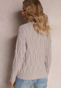 Renee - Szary Golf o Klasycznym Fasonie z Modnym Splotem i Ściągaczami Franka. Typ kołnierza: golf. Kolor: szary. Materiał: wiskoza. Wzór: ze splotem. Sezon: jesień, zima. Styl: klasyczny #4