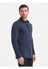 Ombre Clothing - Koszula męska bawełniana REGULAR z dzianiny single jersey - granatowa V2 OM-SHCS-0138 - XXL. Kolor: niebieski. Materiał: bawełna, dzianina, jersey. Wzór: haft, kolorowy #7