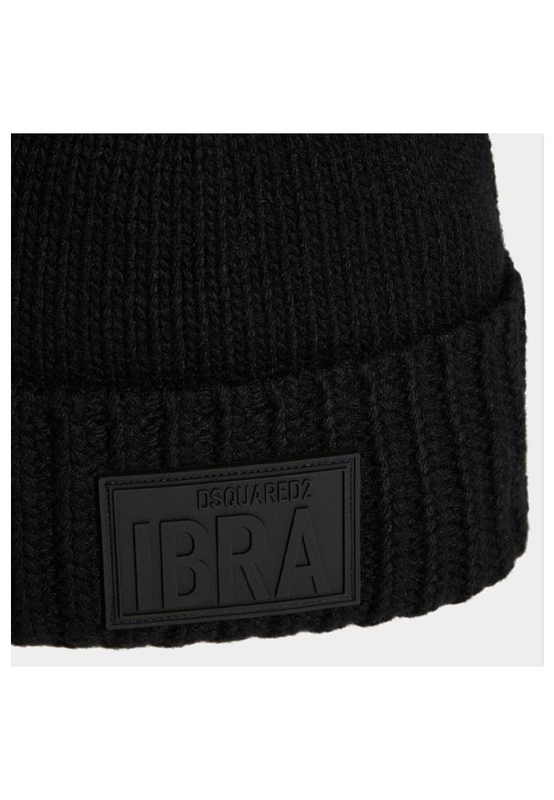 DSQUARED2 Czarna wełniana czapka ibra. Kolor: czarny. Materiał: wełna