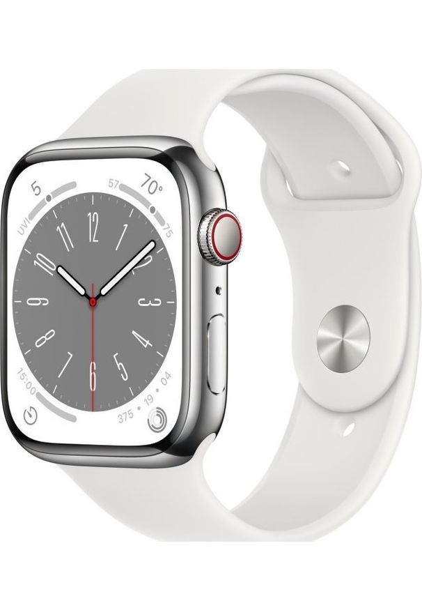 APPLE - Smartwatch Apple Watch 8 GPS + Cellular 45mm Silver Stainless Steel Biały (MNKE3WB/A). Rodzaj zegarka: smartwatch. Kolor: biały